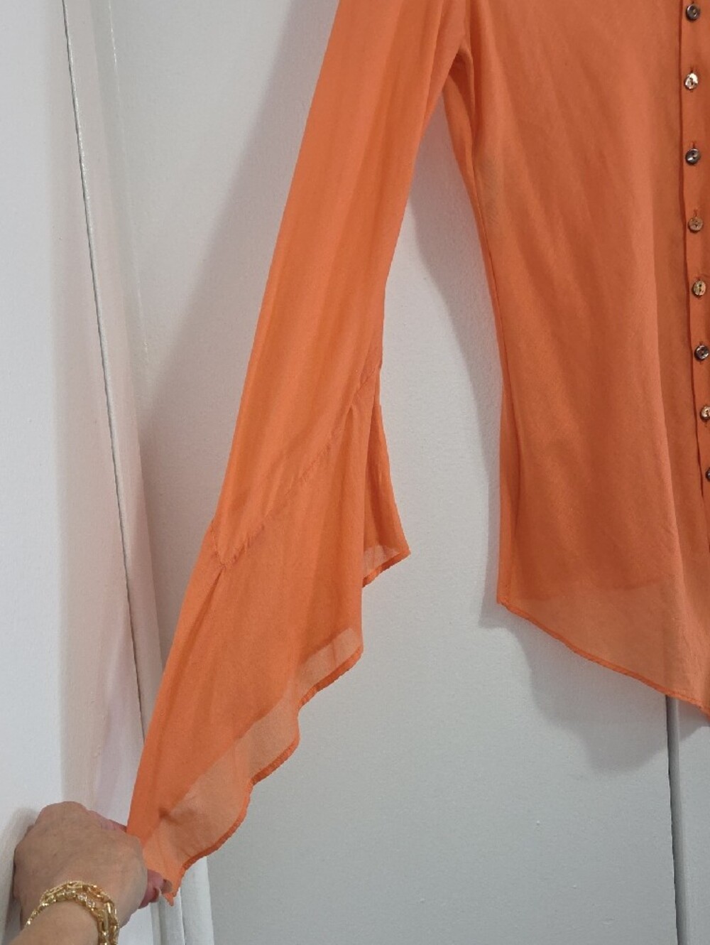 Vintage John Paul Gaultier Sheer Orange Button-Front Women's Top - Picture 3 of 6